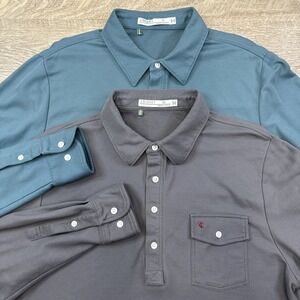 Criquet Lot of 2 long sleeve Players Shirts men's XL teal gray pima polo casual